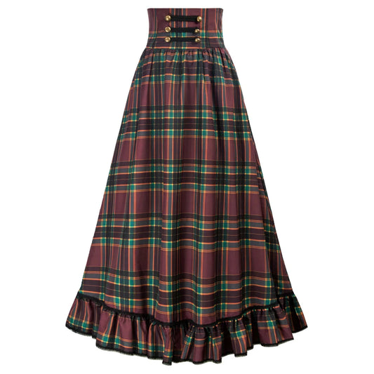 Scarlet Darkness Women Victorian Maxi Skirt Vintage High Waist A Line Skirt Gothic Ruffled Hem A-Line Elastic Waist Vintage A30